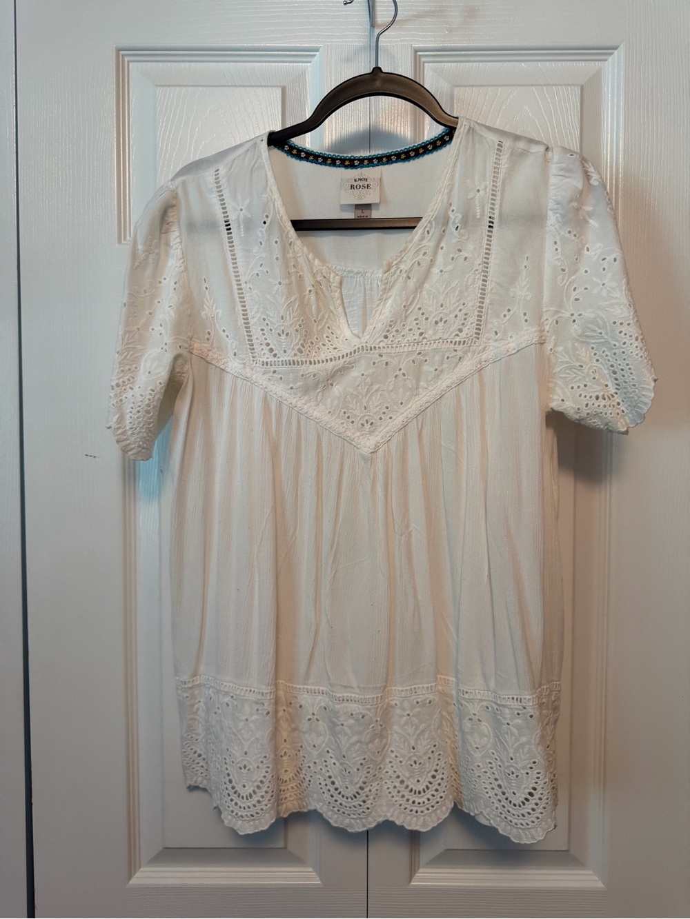 Knox Rose Cream Eyelet Peasant Blouse